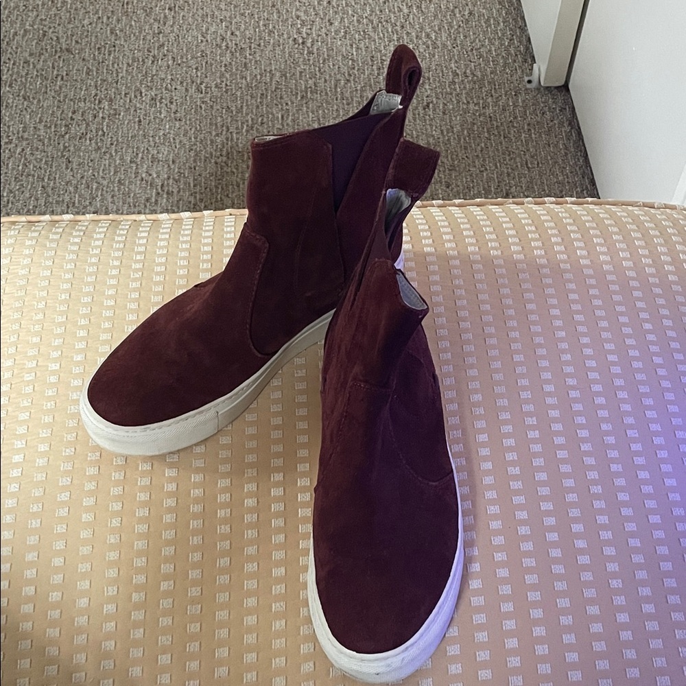 Lanvin Paris Bordeau Suede High-Top Sneakers